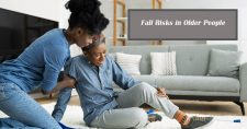 Falls in Older Persons: Risk Factors and Prevention. Picture of a young black female aide assisting an older black female getting up after a fall.