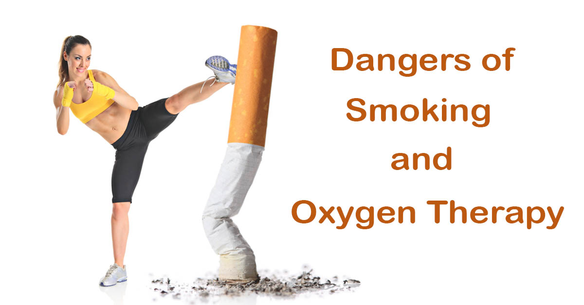 The Perils of Smoking in the Presence of Oxygen Therapy. Picture of a young caucasian female kicking a huge cigarette butt.
