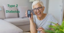 Elderly lady holding a diabetic testing meter